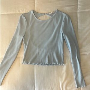 Light Blue Ribbed Long Sleeve Top